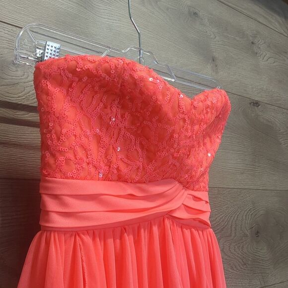My Michelle Strapless Neon Coral Prom Dress Juniors Size 3 - Picture 6 of 10